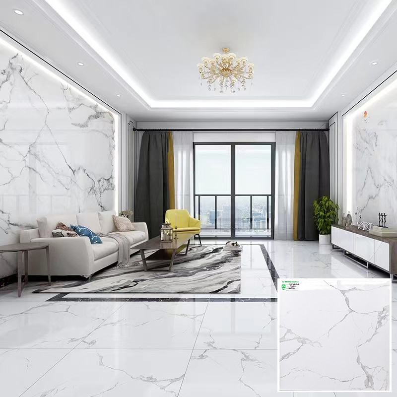 La baldosa 600x600 de la porcelana pulió diseño de mármol blanco superficial esmaltado de la mirada de Carrara