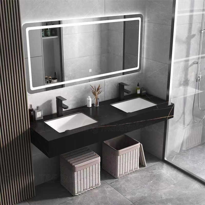 La vanidad de mármol moderna del cuarto de baño del hotel sinterizó el gabinete de piedra Smart del fregadero del lavabo llevó el espejo