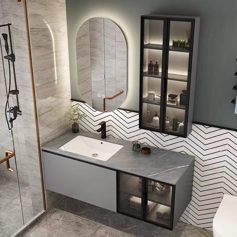 Las unidades superiores de la vanidad del cuarto de baño de Carrara curvaron el color de mármol auténtico blanco