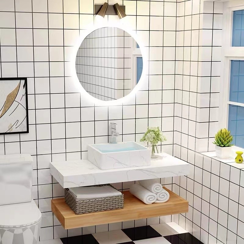 Modelo europeo Wood Color del cuarto de baño de vanidad del gabinete montado en la pared impermeable del espejo