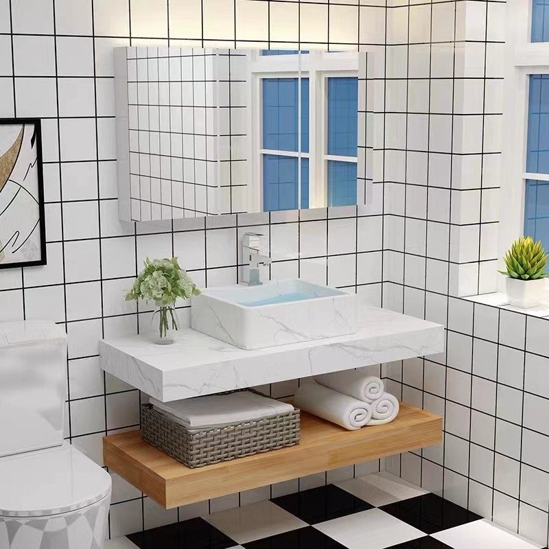 Modelo europeo Wood Color del cuarto de baño de vanidad del gabinete montado en la pared impermeable del espejo