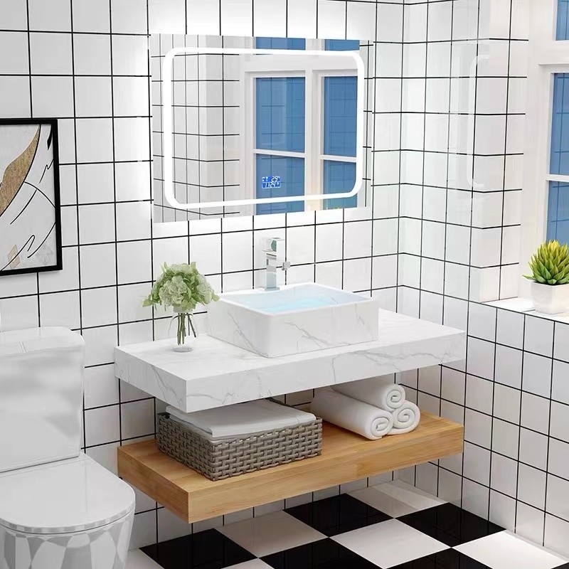 Modelo europeo Wood Color del cuarto de baño de vanidad del gabinete montado en la pared impermeable del espejo