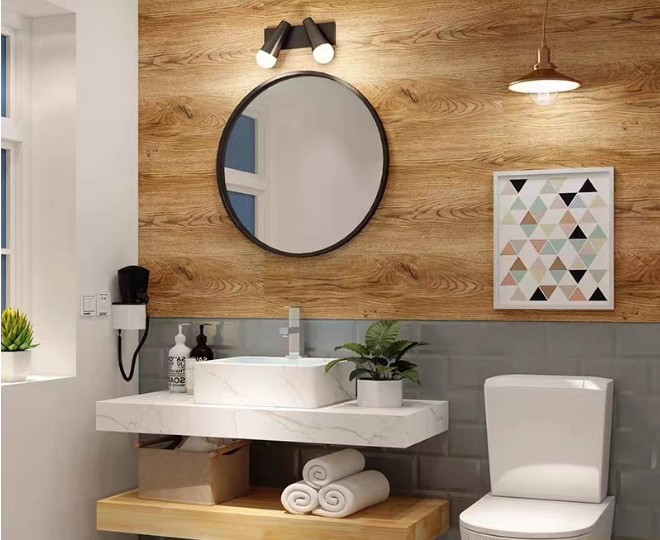 Modelo europeo Wood Color del cuarto de baño de vanidad del gabinete montado en la pared impermeable del espejo
