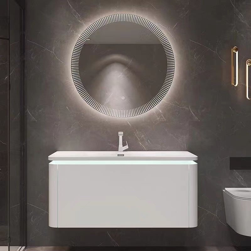 Tipo del tapiz del fregadero del cuarto de baño del hotel de lujo solo de vanidad del gabinete moderno del espejo