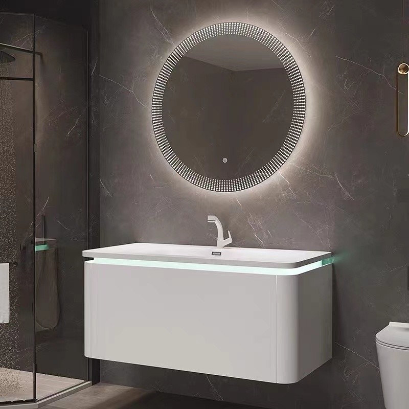 Tipo del tapiz del fregadero del cuarto de baño del hotel de lujo solo de vanidad del gabinete moderno del espejo