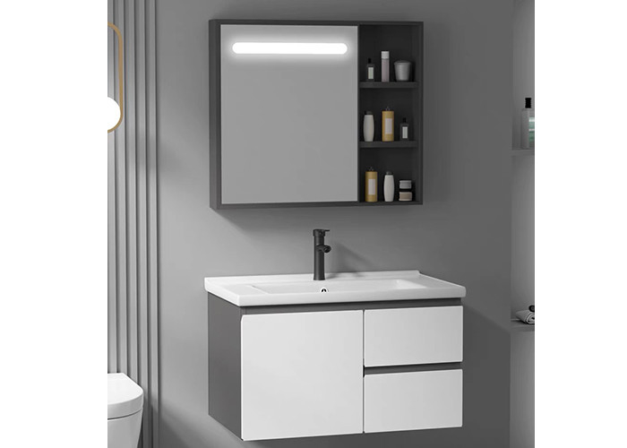 Sistema moderno flotante de lujo de la vanidad de Matte White Wall Mounted Bathroom del gabinete del espejo del proveedor de la vanidad del cuarto de baño