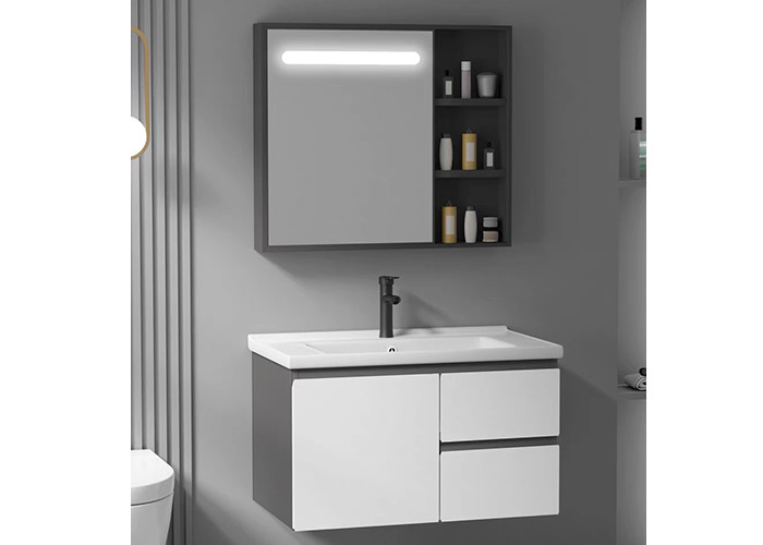 Sistema moderno flotante de lujo de la vanidad de Matte White Wall Mounted Bathroom del gabinete del espejo del proveedor de la vanidad del cuarto de baño