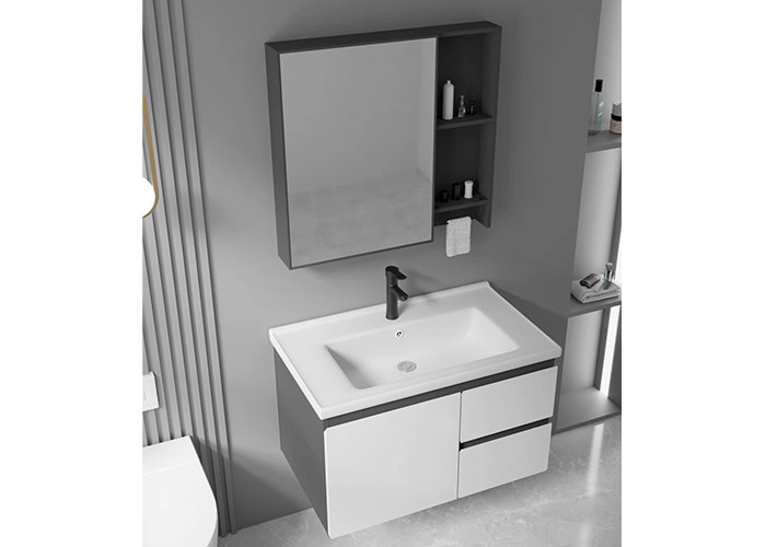 Sistema moderno flotante de lujo de la vanidad de Matte White Wall Mounted Bathroom del gabinete del espejo del proveedor de la vanidad del cuarto de baño