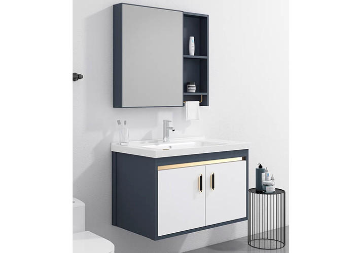 Vanidad de cerámica del lavabo del PVC de la alta pintura brillante blanca montada en la pared del cuarto de baño con el espejo