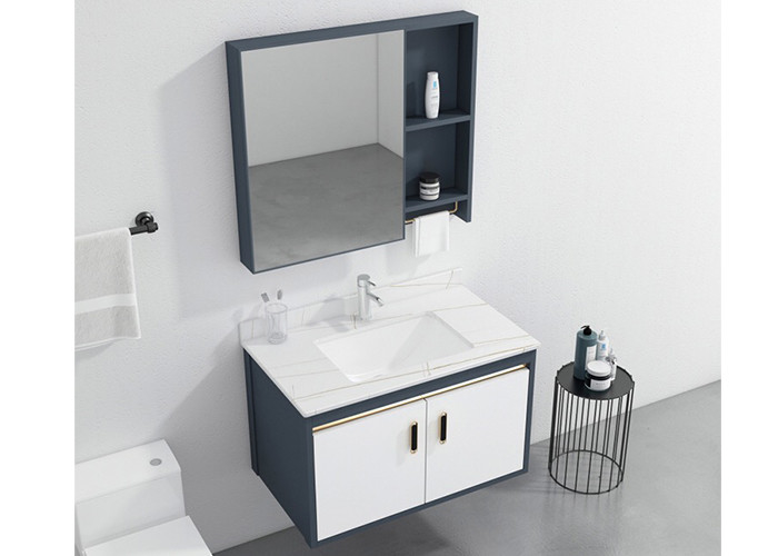 Vanidad de cerámica del lavabo del PVC de la alta pintura brillante blanca montada en la pared del cuarto de baño con el espejo