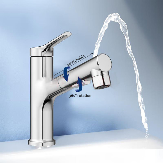 La rotación flexible caliente y fría moderna saca el grifo del lavabo con la función multi de dos esprayes