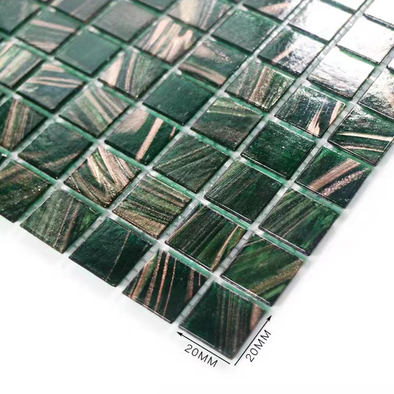 Clasico estilo retro azulejos de mosaico de vidrio verde con línea dorada Baño Baño de fondo azulejos de pared