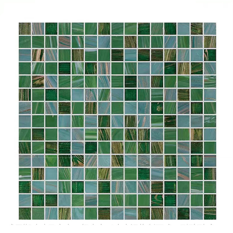 Clasico estilo retro azulejos de mosaico de vidrio verde con línea dorada Baño Baño de fondo azulejos de pared