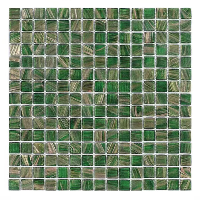 Clasico estilo retro azulejos de mosaico de vidrio verde con línea dorada Baño Baño de fondo azulejos de pared