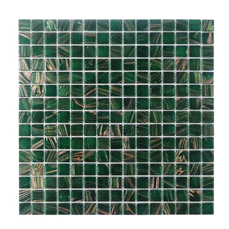 Clasico estilo retro azulejos de mosaico de vidrio verde con línea dorada Baño Baño de fondo azulejos de pared