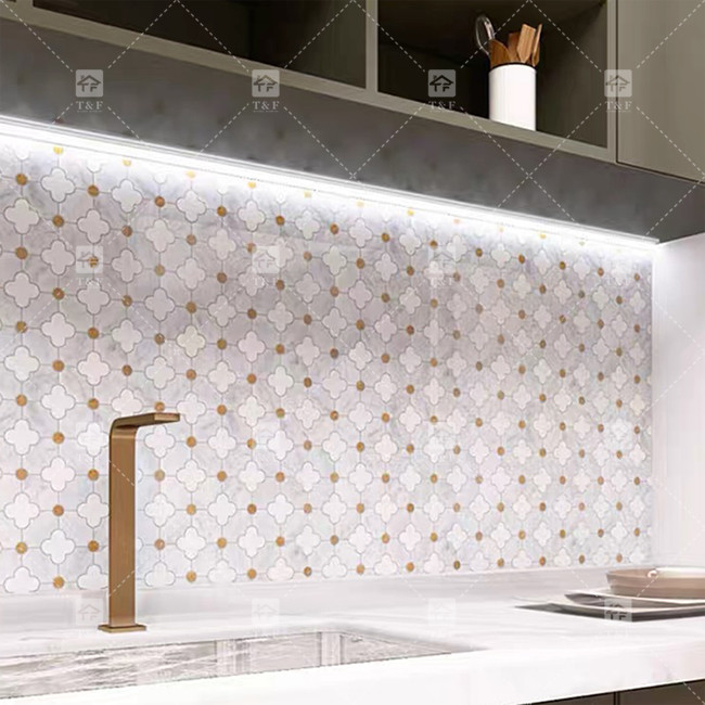 Patrón de flores de chorro de agua mosaico de piedra de mármol azulejos de baño para la decoración del hogar