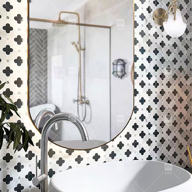 Patrón de flores de chorro de agua mosaico de piedra de mármol azulejos de baño para la decoración del hogar