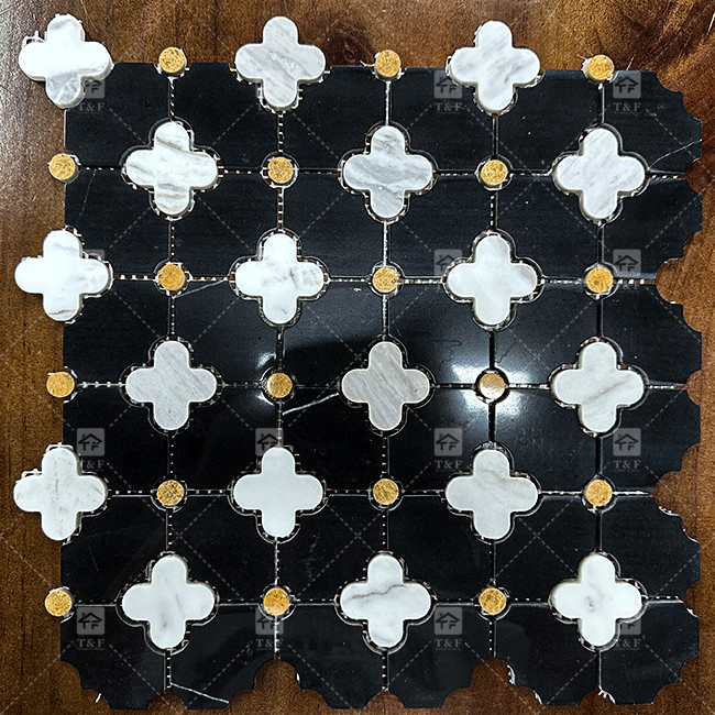 Patrón de flores de chorro de agua mosaico de piedra de mármol azulejos de baño para la decoración del hogar
