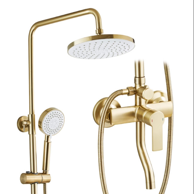 Nordic Light Luxury Set de ducha para el hogar Grifón de latón de oro cepillado Boquilla a presión caliente y fría