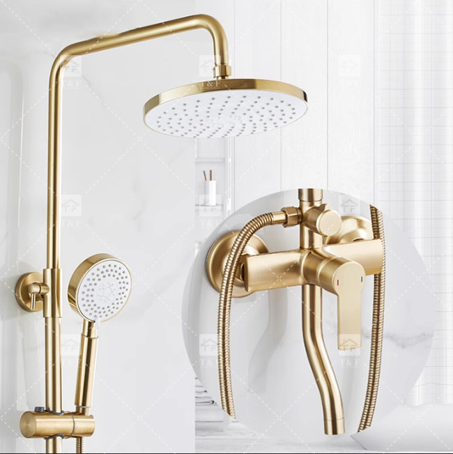 Nordic Light Luxury Set de ducha para el hogar Grifón de latón de oro cepillado Boquilla a presión caliente y fría