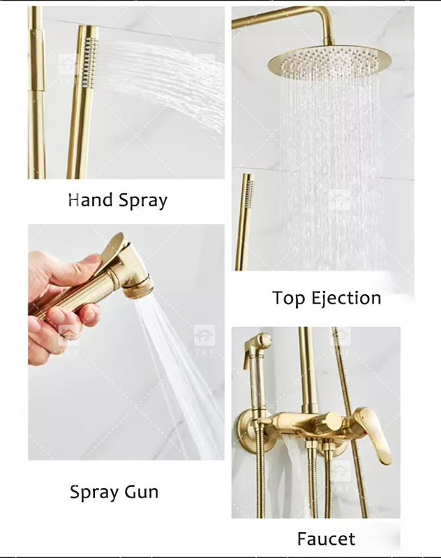 Nordic Light Luxury Set de ducha para el hogar Grifón de latón de oro cepillado Boquilla a presión caliente y fría