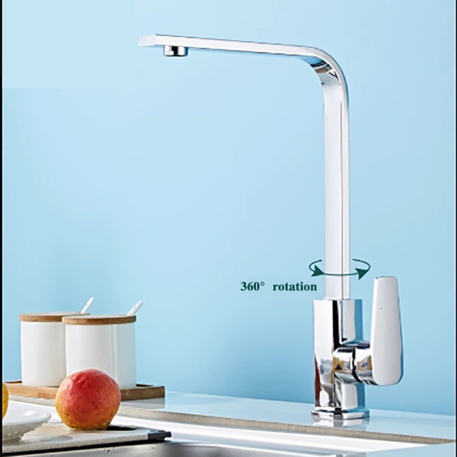 360° Rotación de grifo de cocina agua caliente y fría lavabo lavabo anti salpicaduras 2 en 1 cuadrado