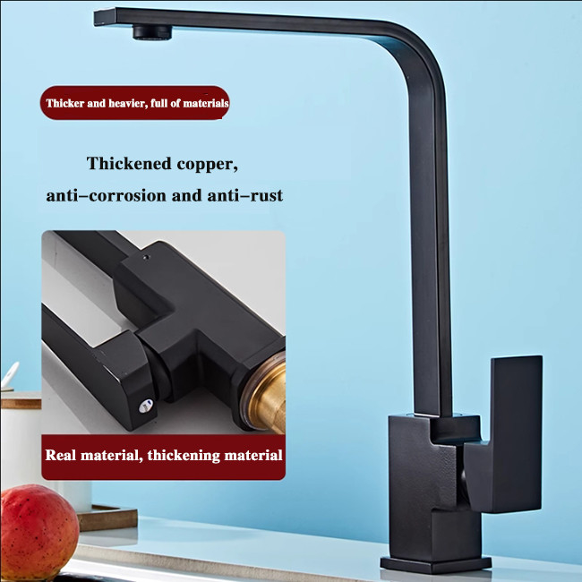 360° Rotación de grifo de cocina agua caliente y fría lavabo lavabo anti salpicaduras 2 en 1 cuadrado