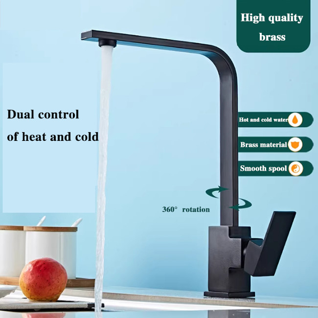 360° Rotación de grifo de cocina agua caliente y fría lavabo lavabo anti salpicaduras 2 en 1 cuadrado
