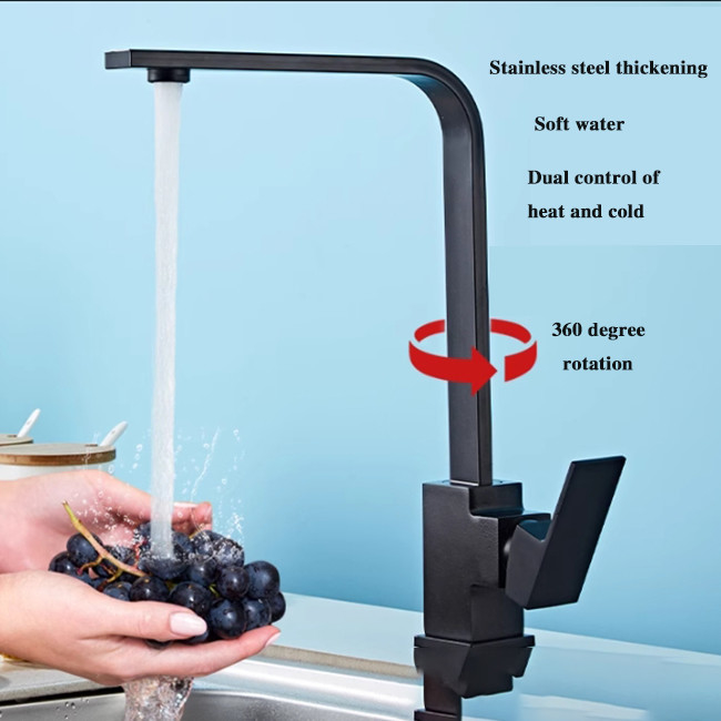 360° Rotación de grifo de cocina agua caliente y fría lavabo lavabo anti salpicaduras 2 en 1 cuadrado
