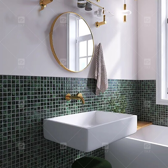 azulejos de mosaico de piedra de mármol de color verde para el suelo y la pared del baño
