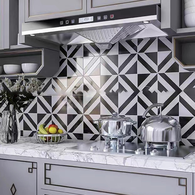 Tejas de mosaico de piedra de mármol blanco y negro para cocina de pared resistentes al desgaste