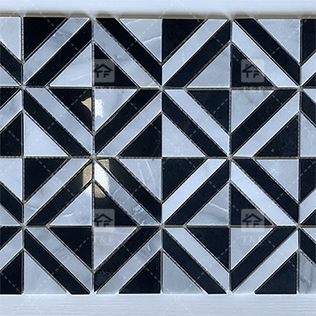Tejas de mosaico de piedra de mármol blanco y negro para cocina de pared resistentes al desgaste