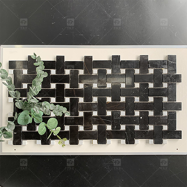 Cuadrado Negro y blanco de mármol de piedra mosaico 8mm Decoración de pared