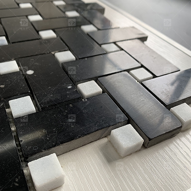 Cuadrado Negro y blanco de mármol de piedra mosaico 8mm Decoración de pared