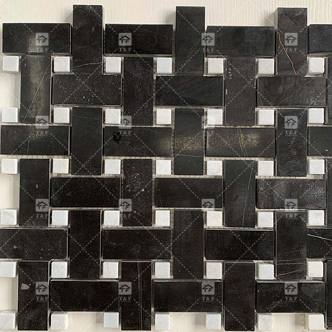 Cuadrado Negro y blanco de mármol de piedra mosaico 8mm Decoración de pared