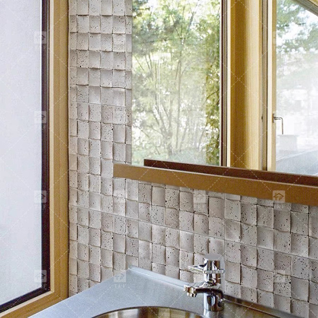 Marmol natural Beige Travertino mosaico suelo de pared de azulejos de fondo cóncavo de la cultura de la pared de azulejos