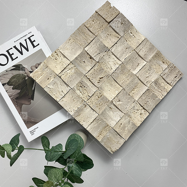 Marmol natural Beige Travertino mosaico suelo de pared de azulejos de fondo cóncavo de la cultura de la pared de azulejos