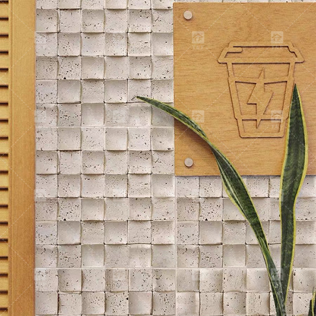 Marmol natural Beige Travertino mosaico suelo de pared de azulejos de fondo cóncavo de la cultura de la pared de azulejos