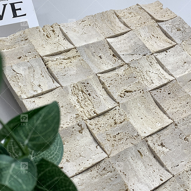 Marmol natural Beige Travertino mosaico suelo de pared de azulejos de fondo cóncavo de la cultura de la pared de azulejos