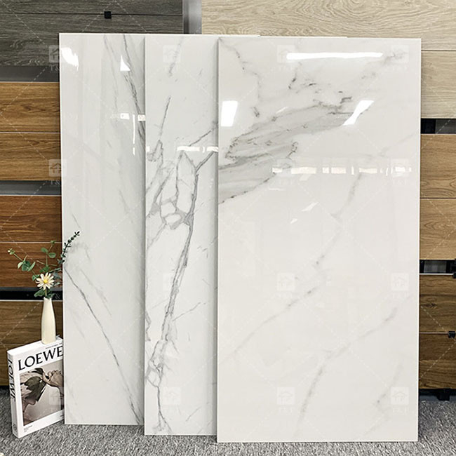 600x1200mm Carrara Blanco Brillante y Polido azulejos de vidrio para el suelo azulejos de porcelana de mármol