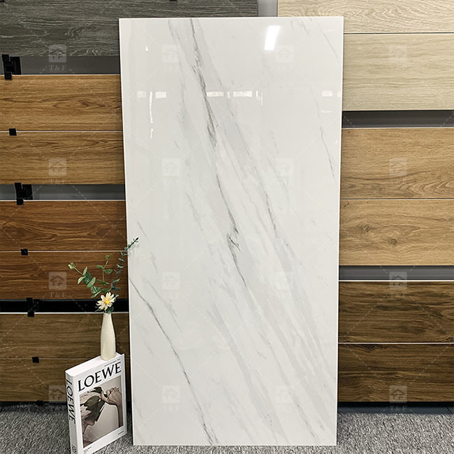 600x1200mm Carrara Blanco Brillante y Polido azulejos de vidrio para el suelo azulejos de porcelana de mármol