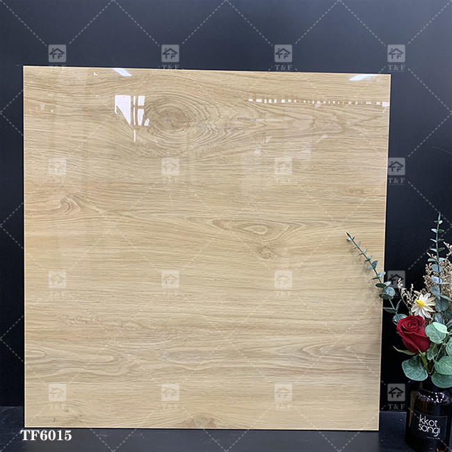 Interior de madera de aspecto alto brillante azulejos de suelo de porcelana antideslizante de porcelana glaseada pulida azulejos de sala de estar para pisos