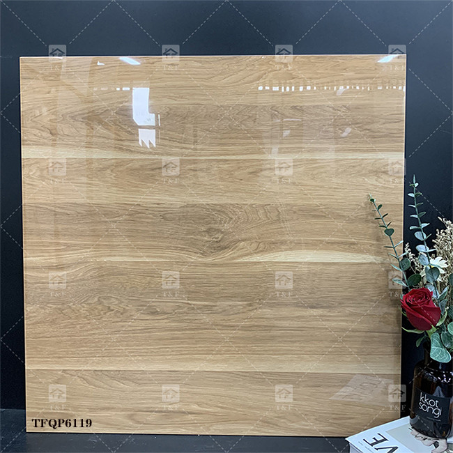 Interior de madera de aspecto alto brillante azulejos de suelo de porcelana antideslizante de porcelana glaseada pulida azulejos de sala de estar para pisos