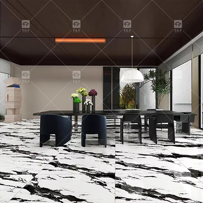 Panda Marmo Blanco Mirar azulejos de porcelana 600x1200mm losa para el salón Decoración de la pared Piedra de lujo para centros comerciales