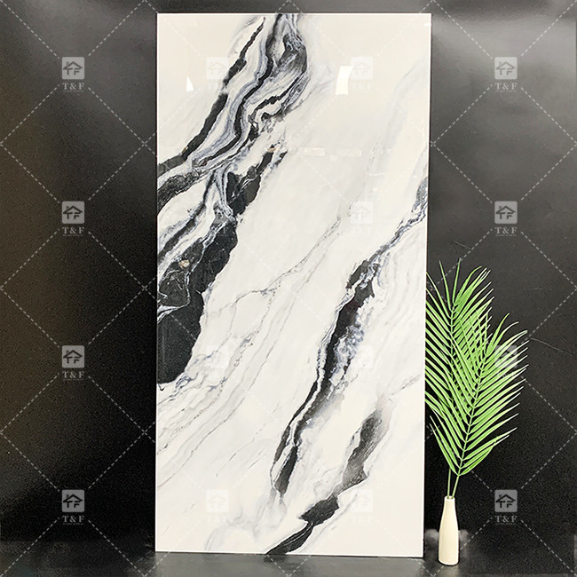 Panda Marmo Blanco Mirar azulejos de porcelana 600x1200mm losa para el salón Decoración de la pared Piedra de lujo para centros comerciales